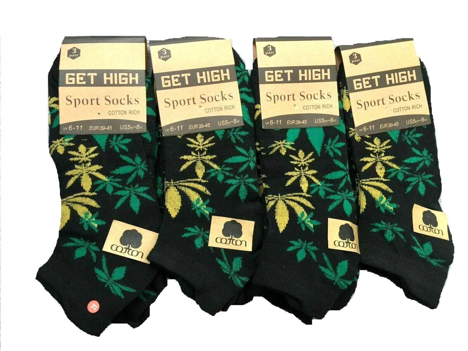 Cotton Socks For Men 6 Pairs Mens Trainer Socks Ganj Weed Leaf Print Cannabis Rich Cotton socks - Comfyfit ltd