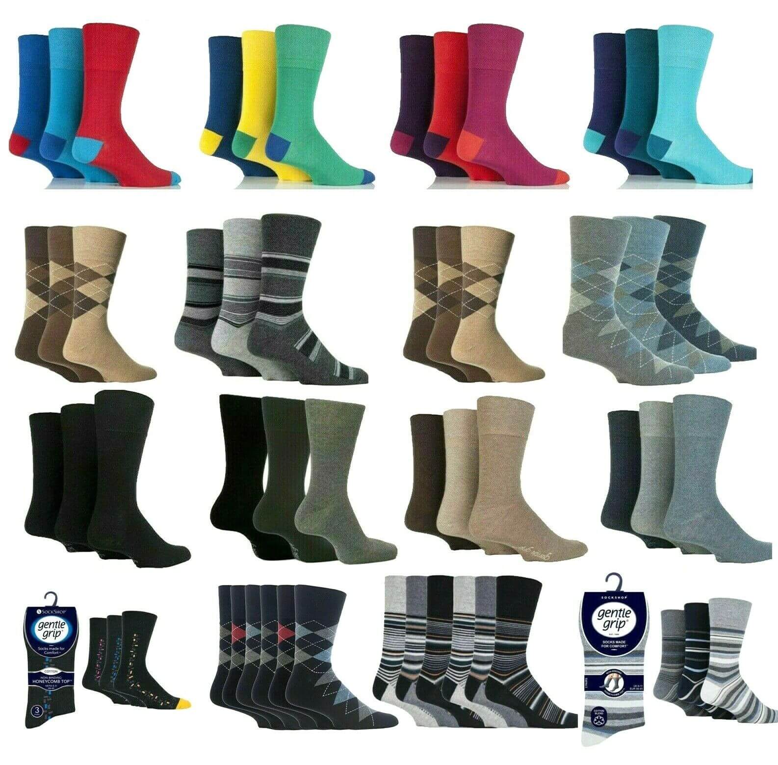 Gentlegrip Socks Mens Non Elastic Soft Top Mixed Colours classic collection socks - Comfyfit ltd