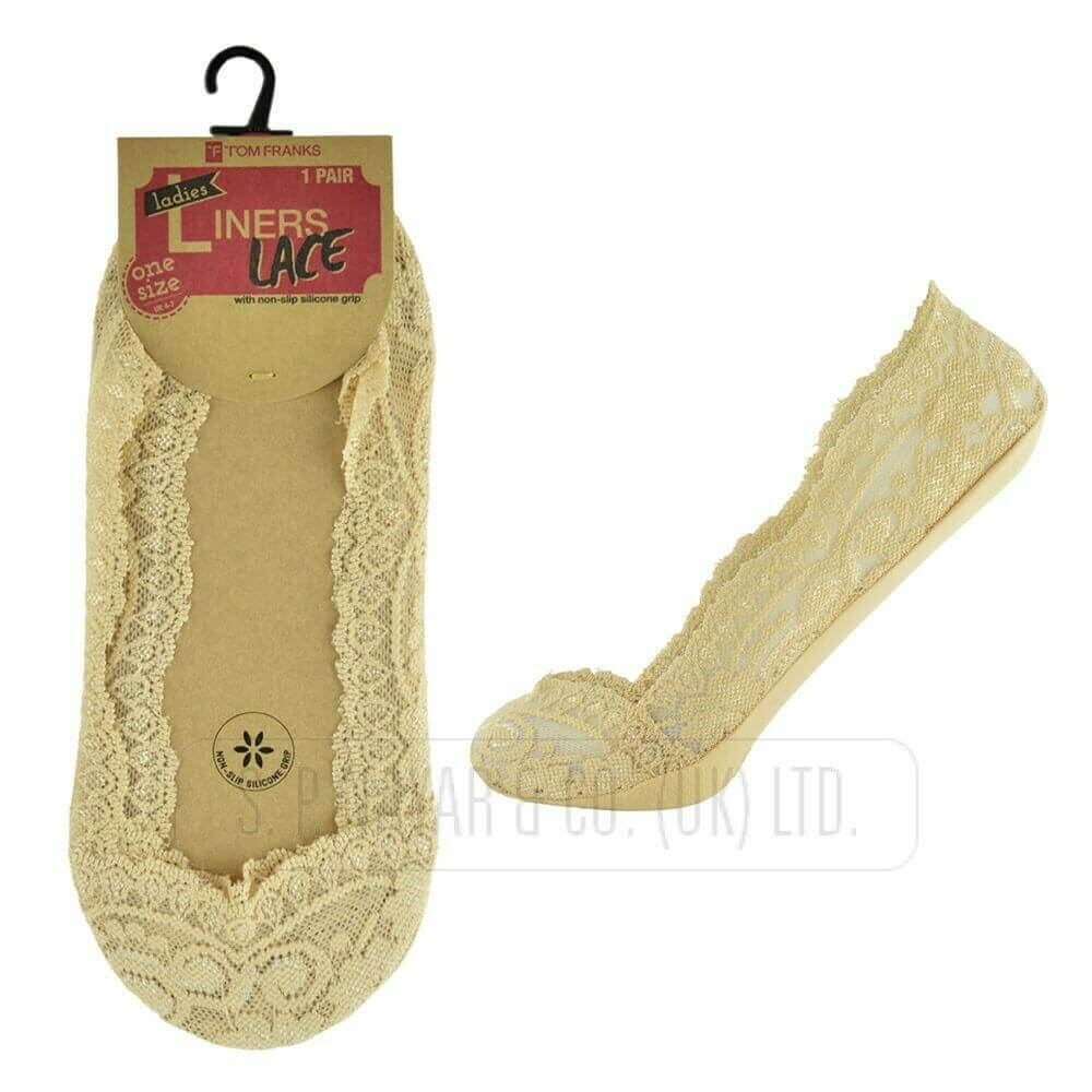 Ladies Cotton Lace Trainer Socks, Invisible Foot Liners, Non Slip Socks