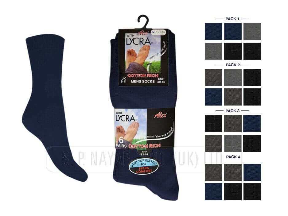 Cotton Socks For Men  MEN'S ALER 6 PAIR PACK COTTON LYCRA SOCKS - Comfyfit ltd