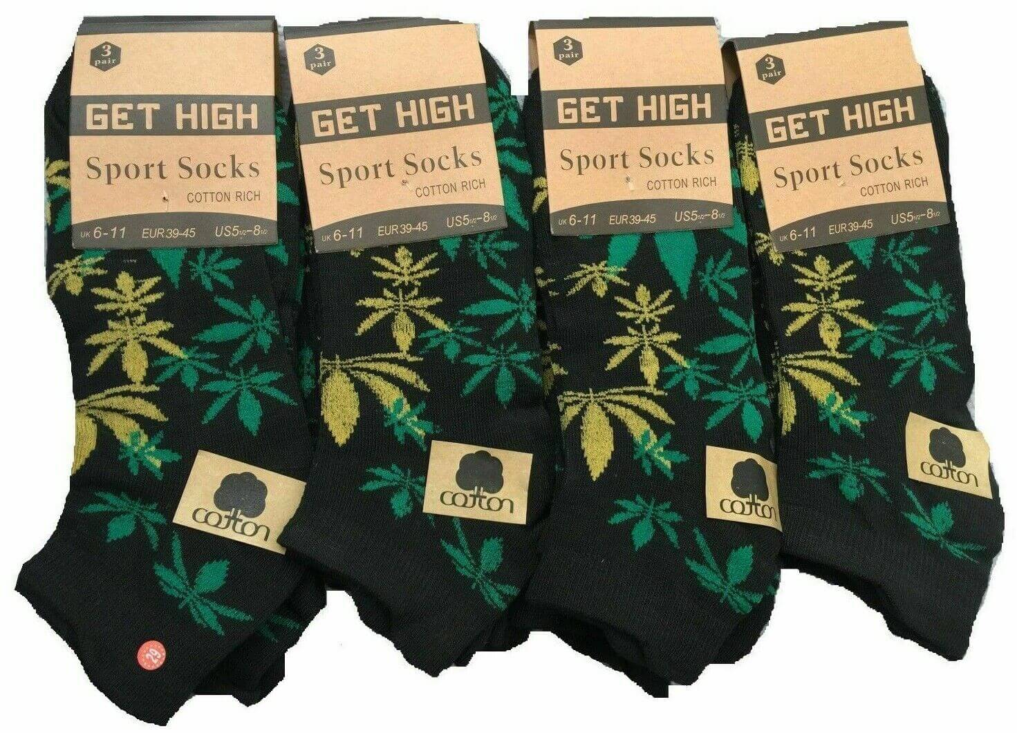 Cotton Socks For Men 6 Pairs Mens Trainer Socks Ganj Weed Leaf Print Cannabis Rich Cotton socks - Comfyfit ltd