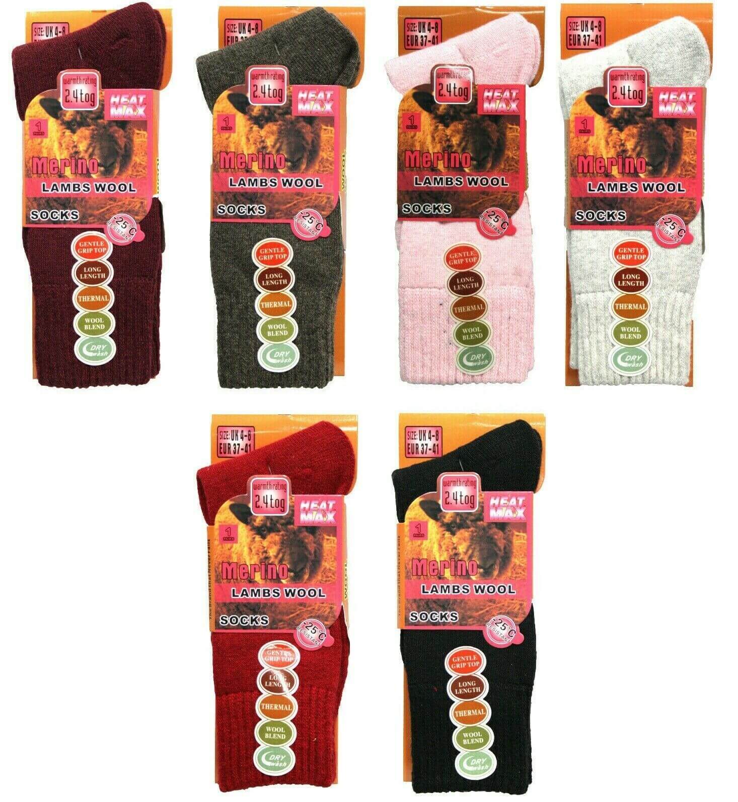 Ladies Merino Wool Socks, 1-3-6 Pack Outdoor Walking Work Boot Socks, UK 4-8 Lot - Comfyfit ltd