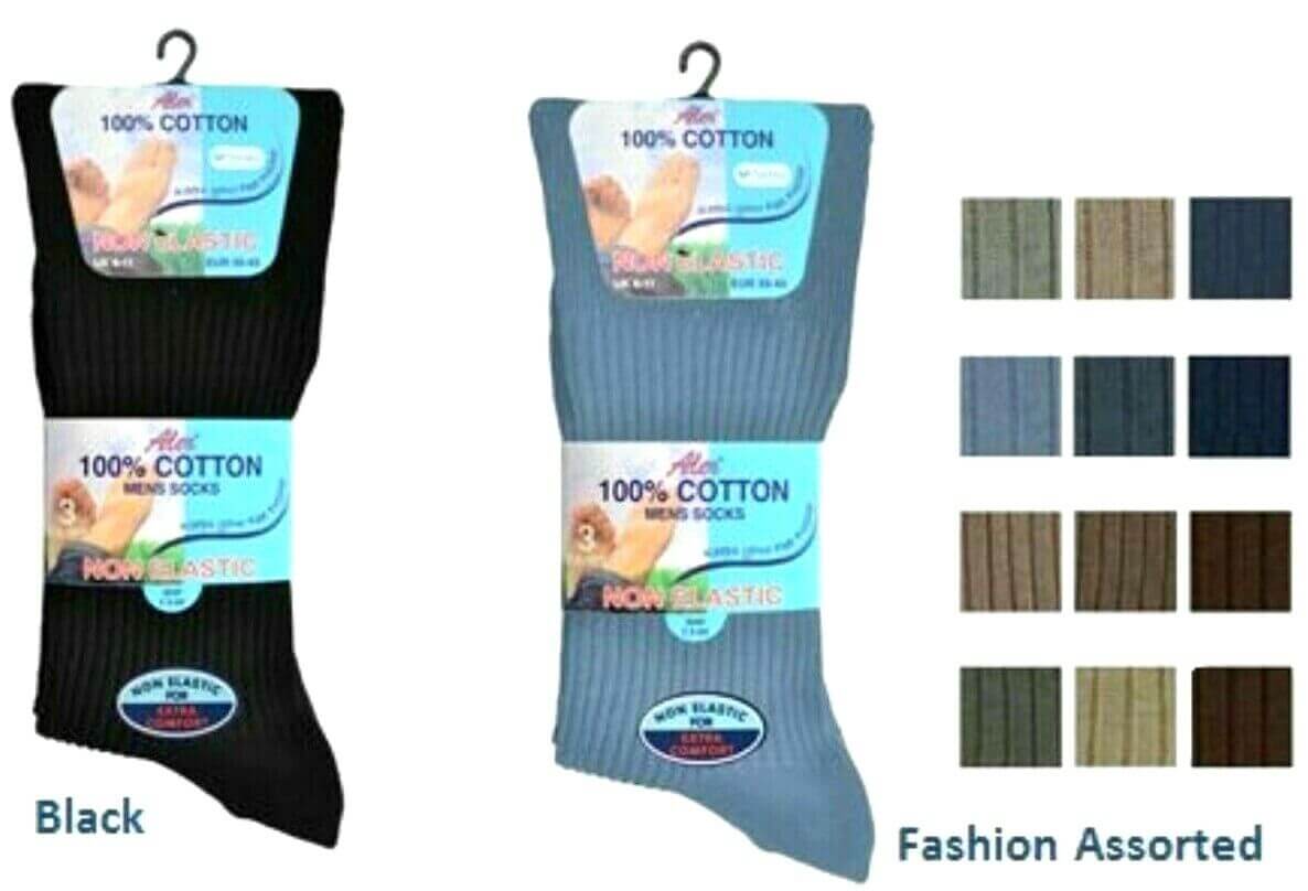 Best Socks For Men 6 Pairs 100% Cotton Non Elastic Loose Wider Top Socks UK 6-11 EU 39-45 - Comfyfit ltd