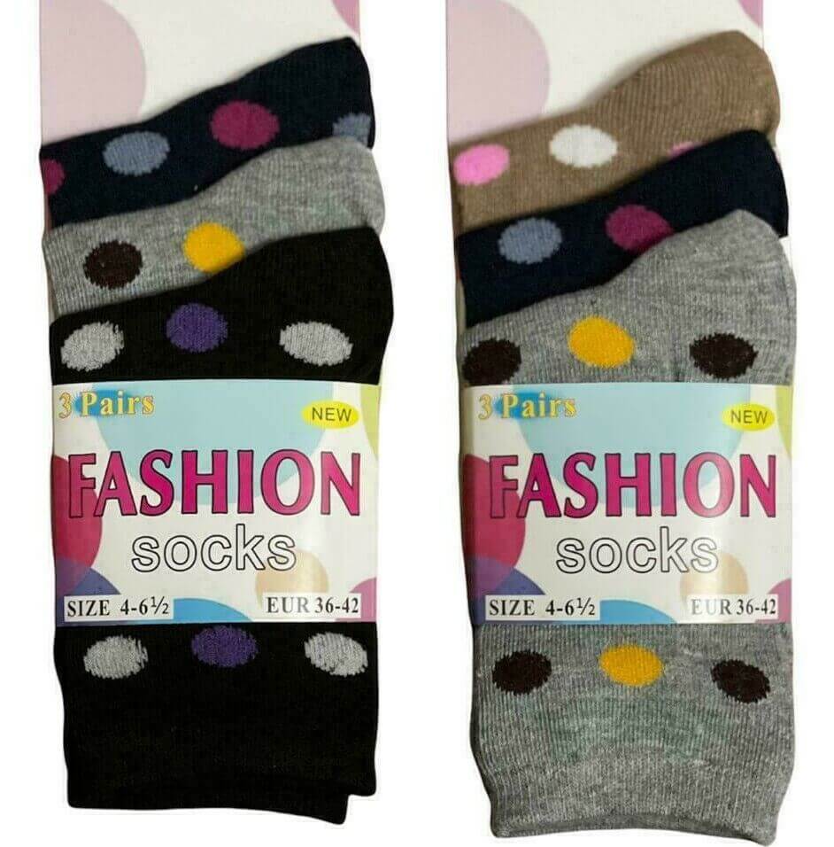 12 PAIRS WOMEN'S MULTICOLOURED DESIGN SOCKS COTTON BLEND DESIGNER ADULTS 4-7