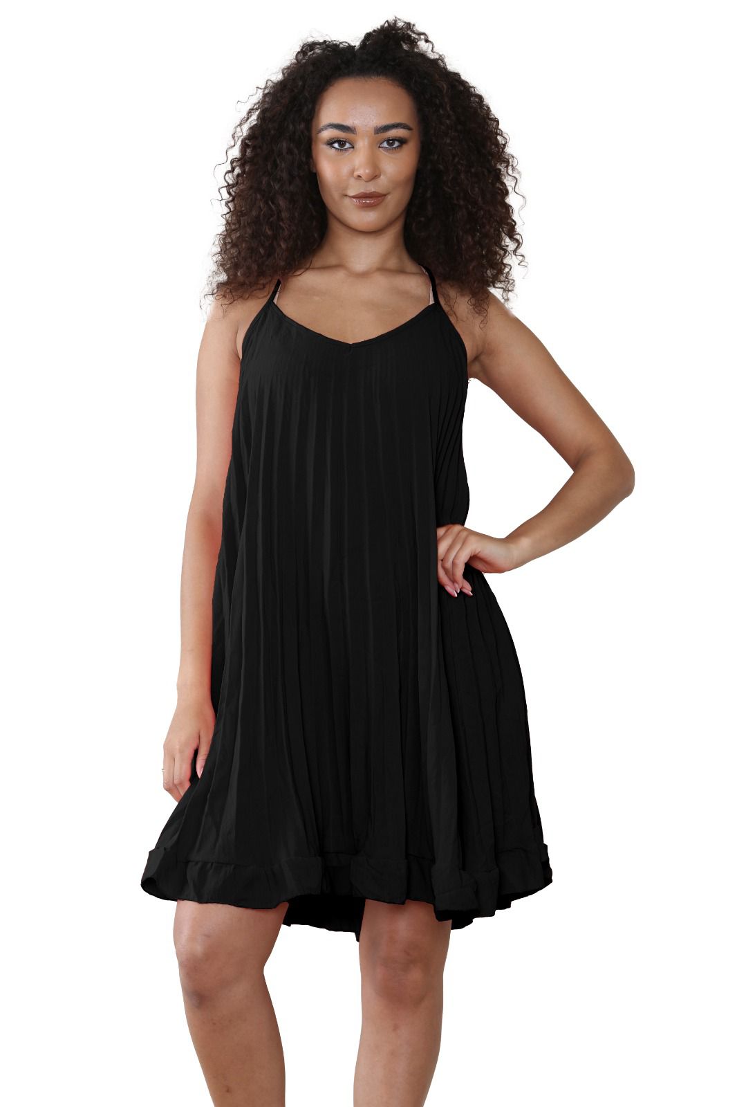 Women summer Dress Italian Pleated V Neck Cami Swing