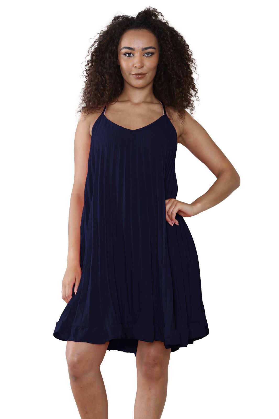 Women summer Dress Italian Pleated V Neck Cami Swing