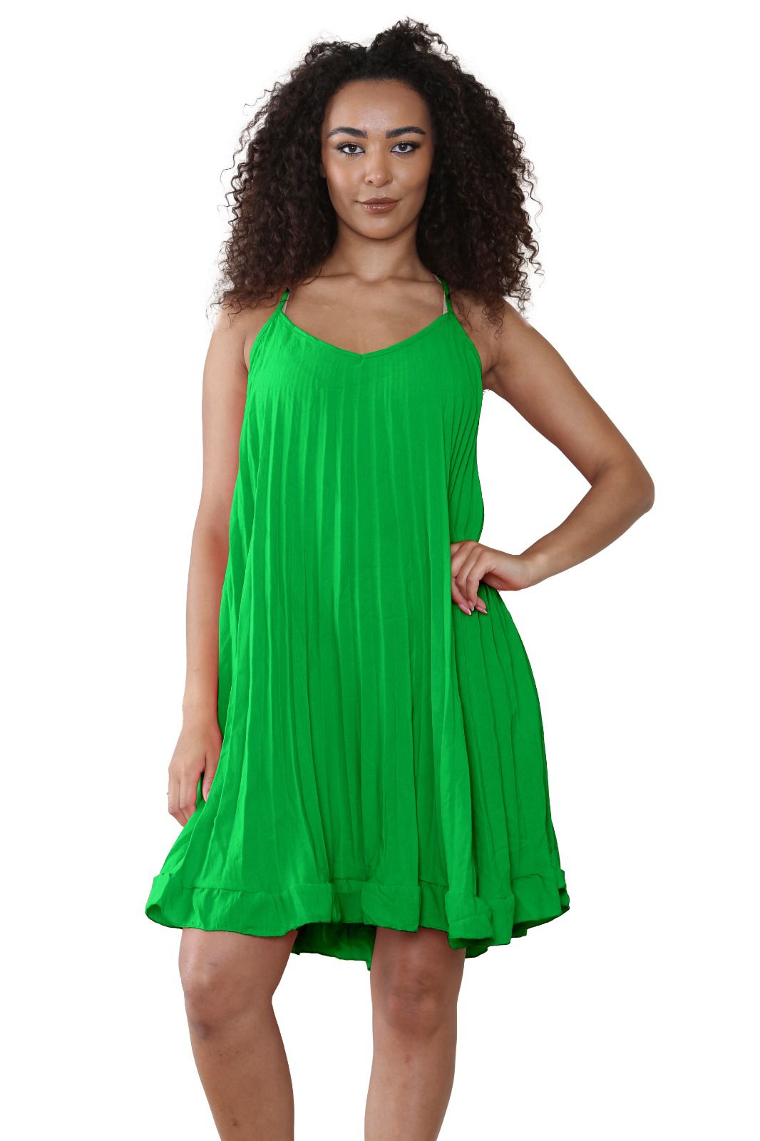 Women summer Dress Italian Pleated V Neck Cami Swing