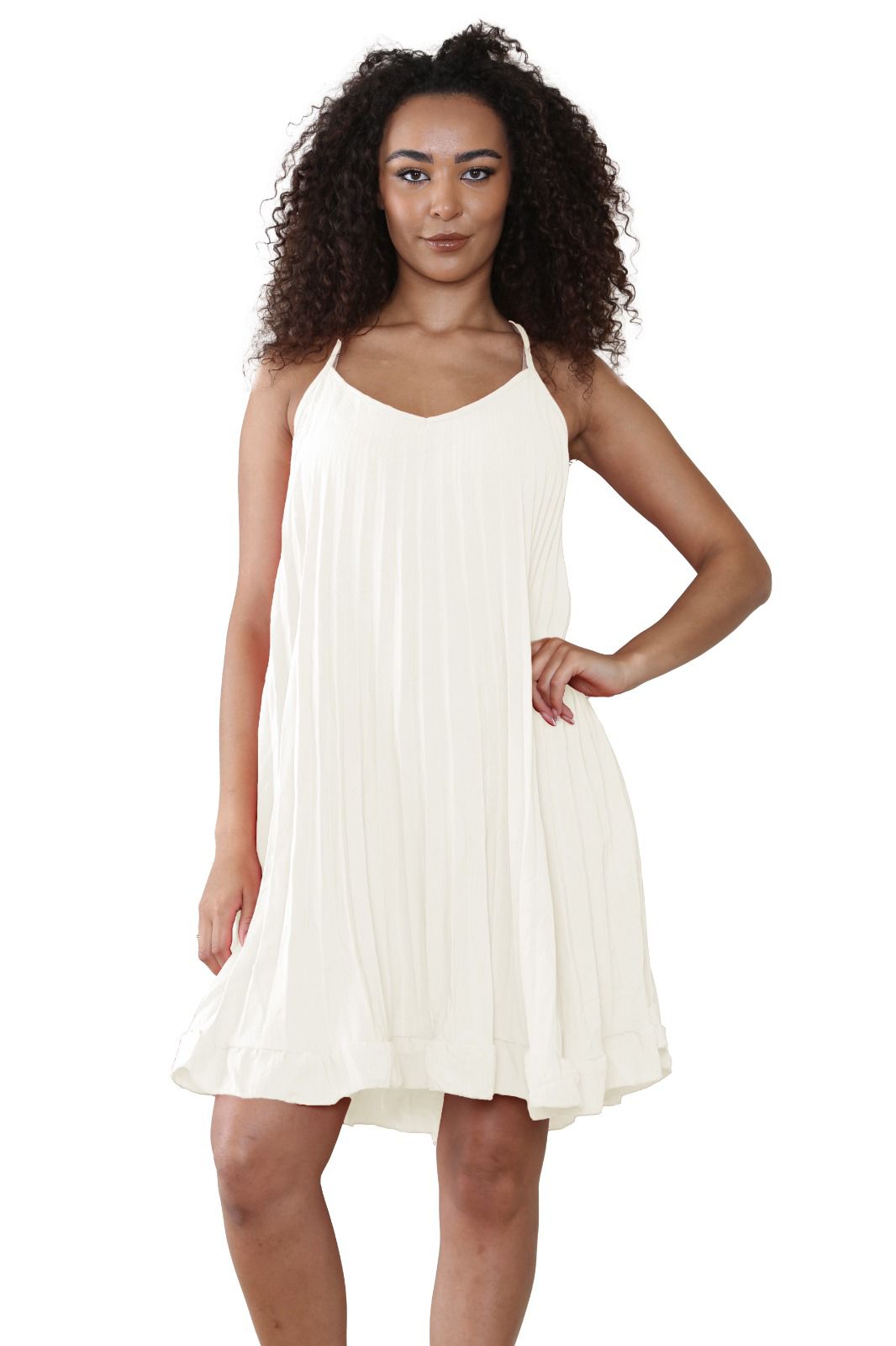 Women summer Dress Italian Pleated V Neck Cami Swing