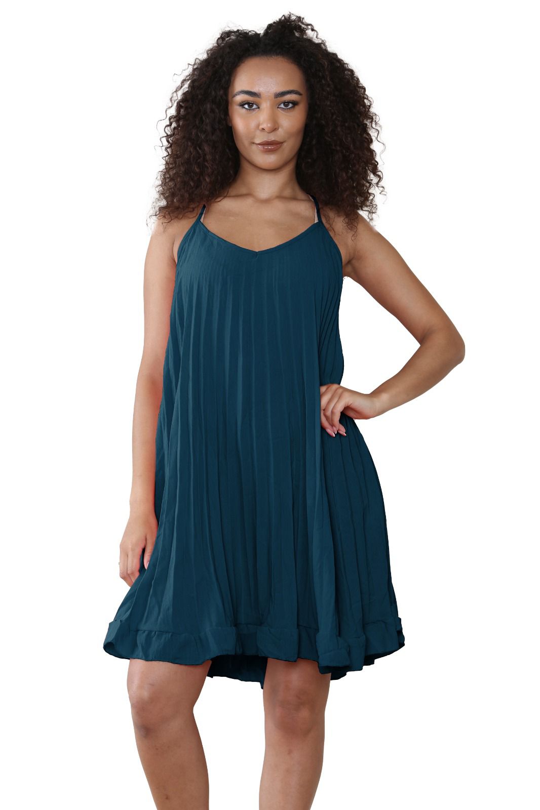 Women summer Dress Italian Pleated V Neck Cami Swing