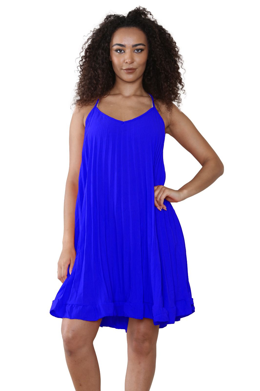 Women summer Dress Italian Pleated V Neck Cami Swing