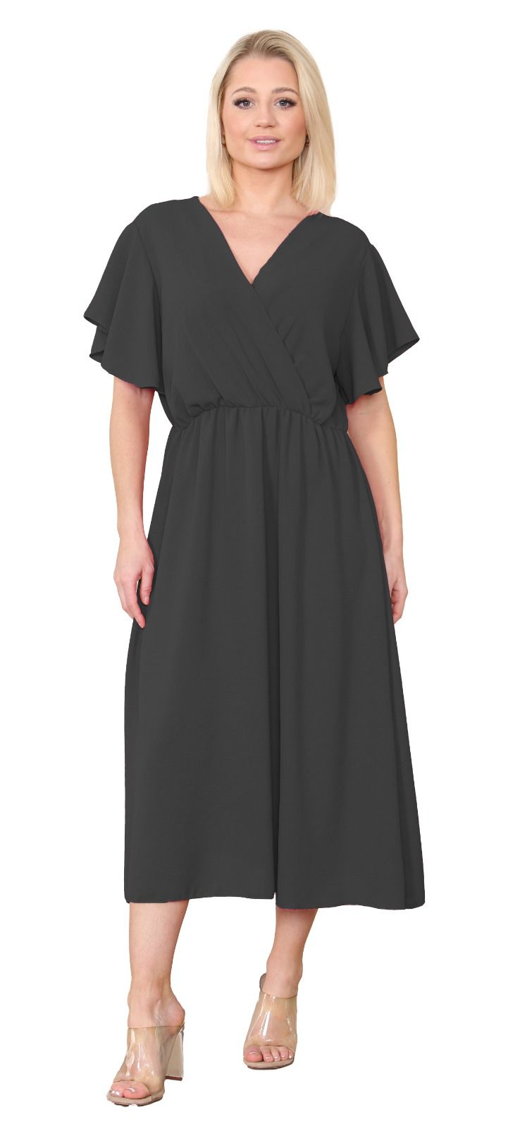 Women Italian dress Wrap Over Frill Sleeve Summer  Dress