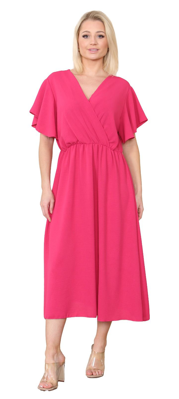 Women Italian dress Wrap Over Frill Sleeve Summer  Dress