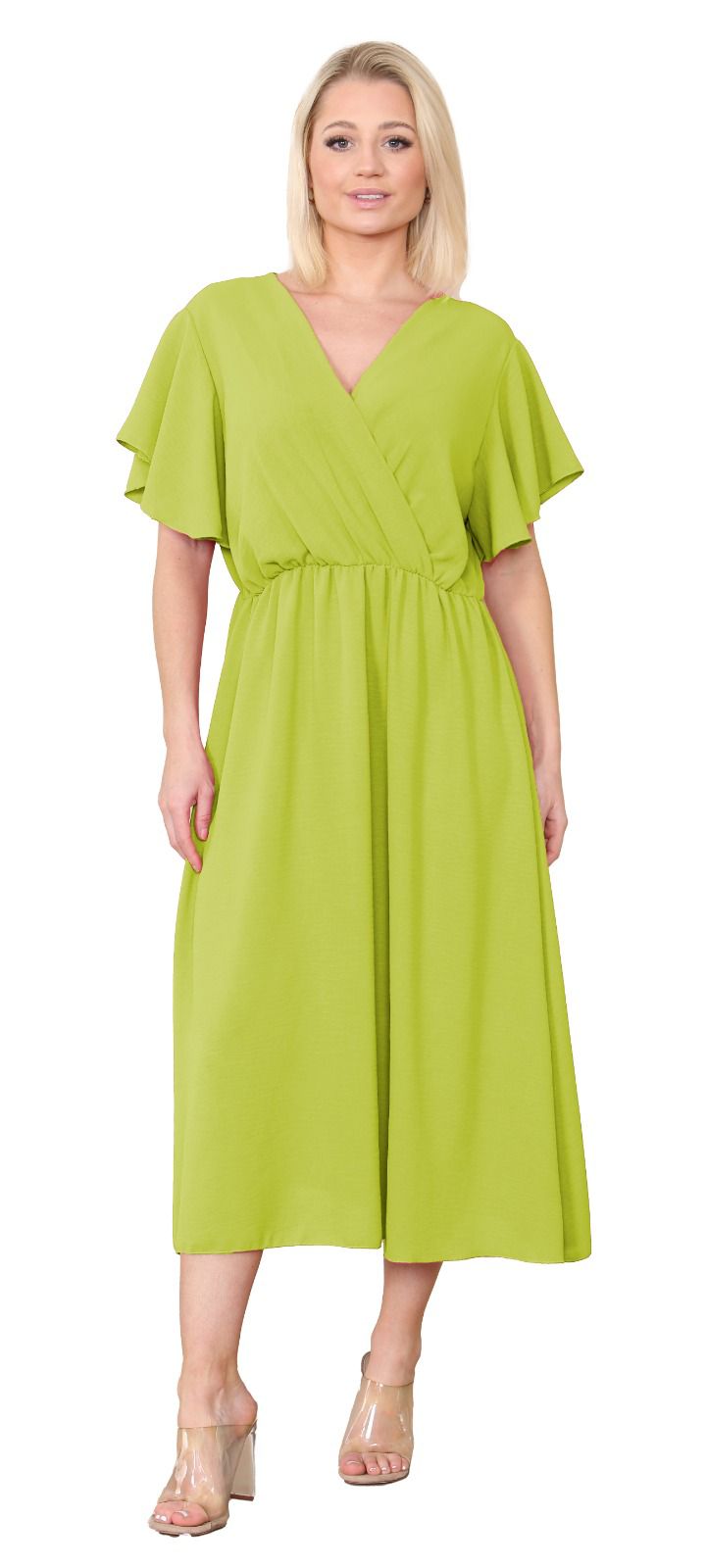 Women Italian dress Wrap Over Frill Sleeve Summer  Dress