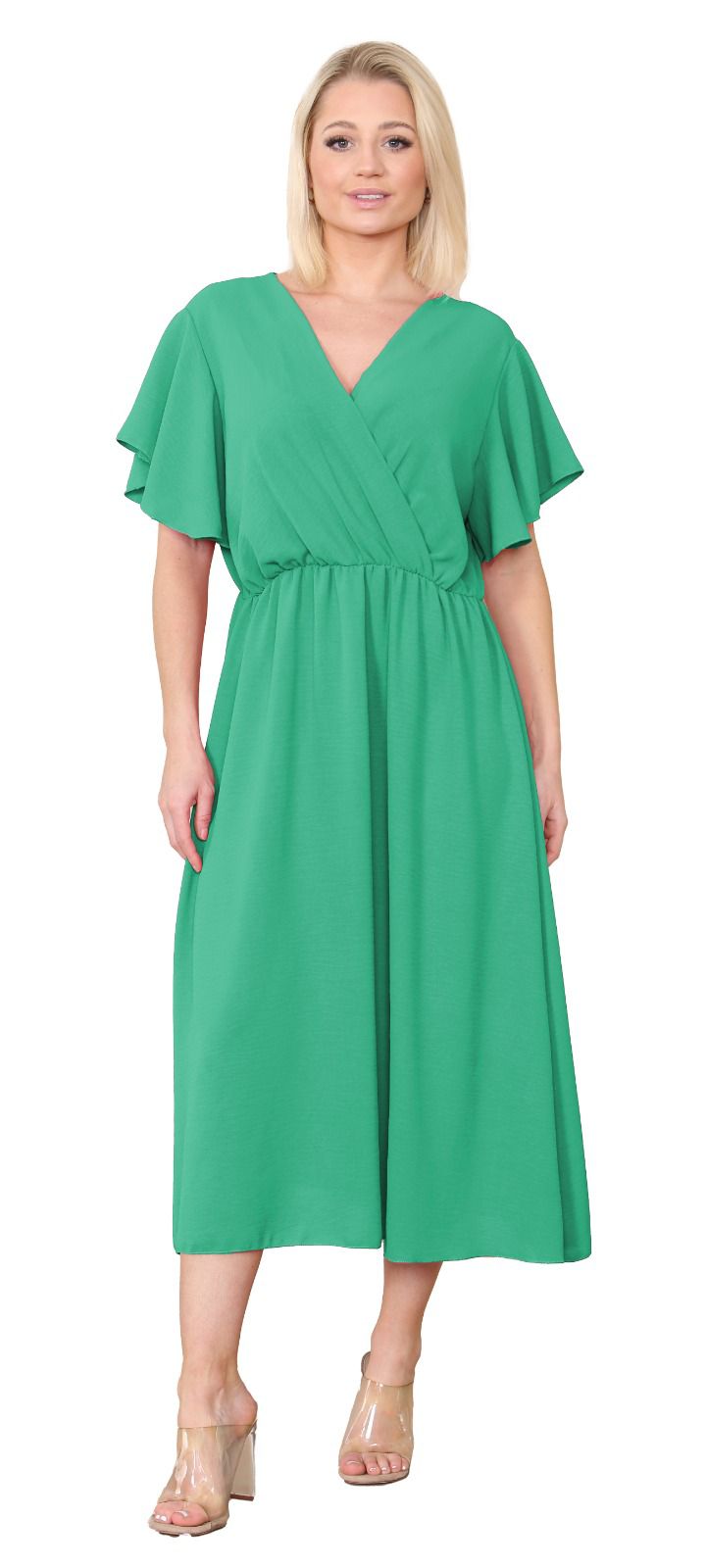 Women Italian dress Wrap Over Frill Sleeve Summer  Dress