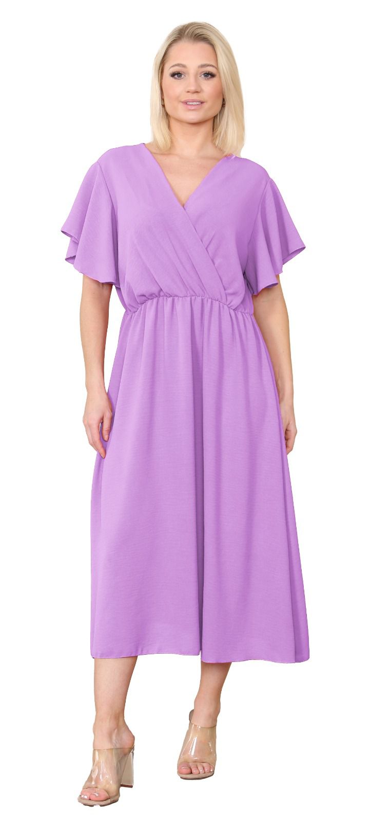 Women Italian dress Wrap Over Frill Sleeve Summer  Dress