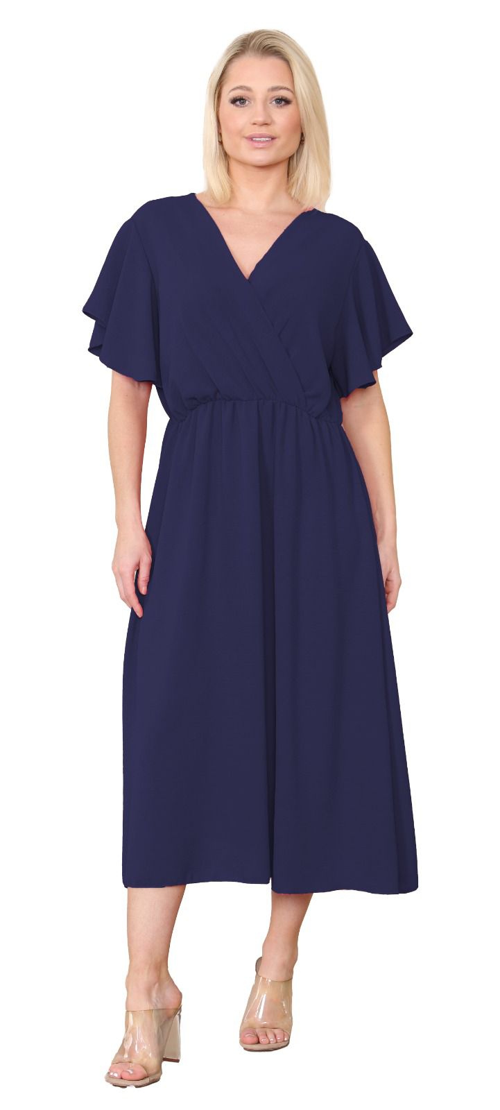 Women Italian dress Wrap Over Frill Sleeve Summer  Dress
