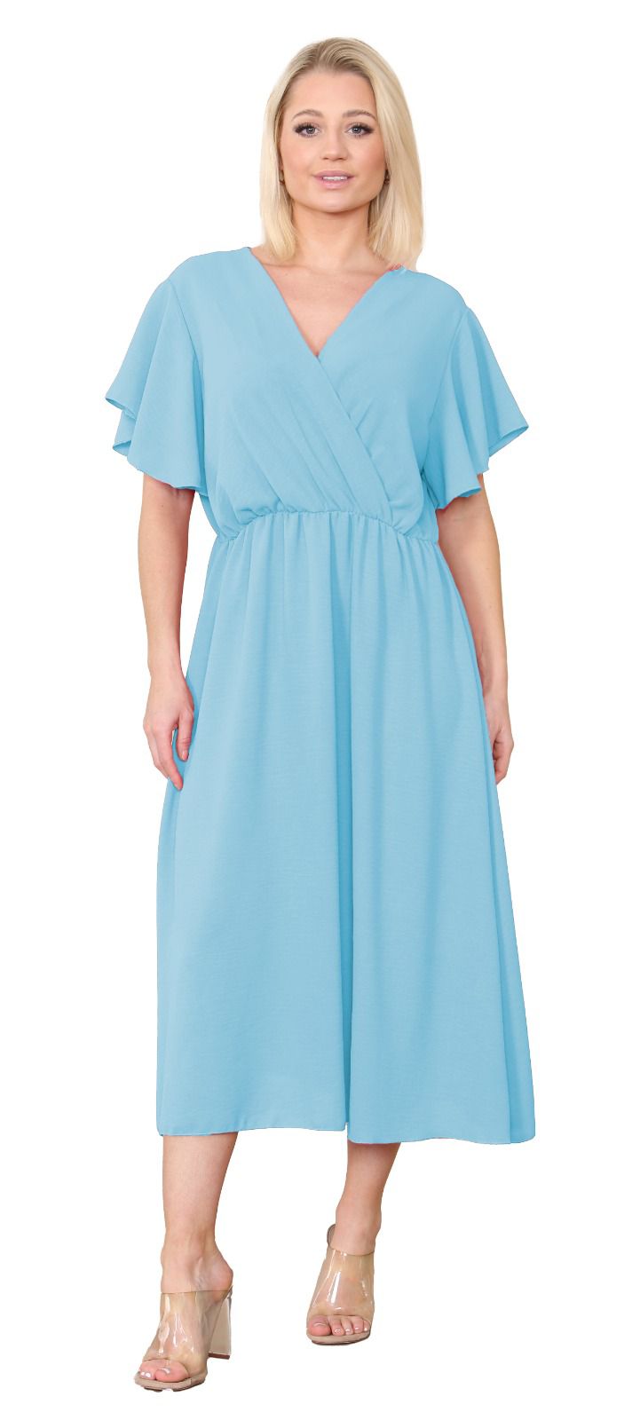 Women Italian dress Wrap Over Frill Sleeve Summer  Dress