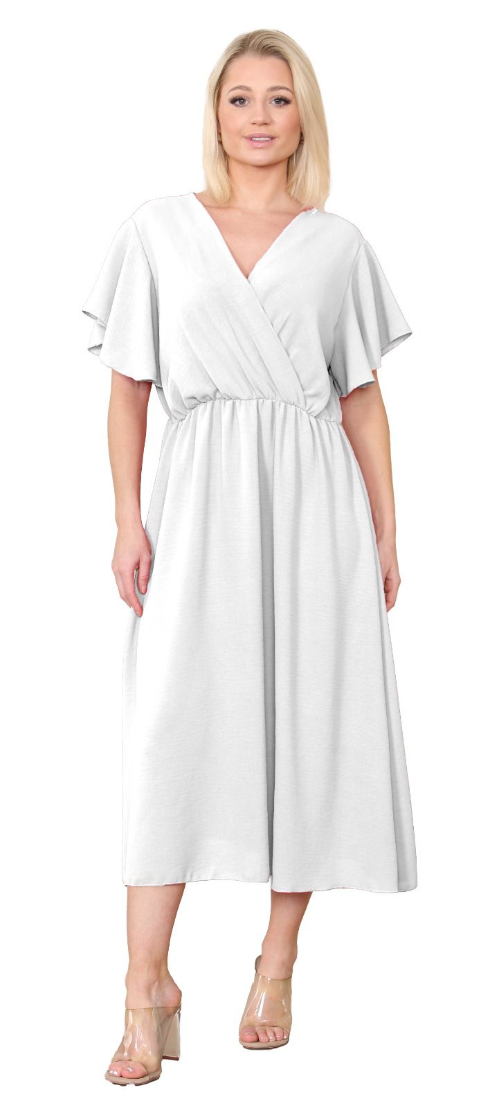 Women Italian dress Wrap Over Frill Sleeve Summer  Dress