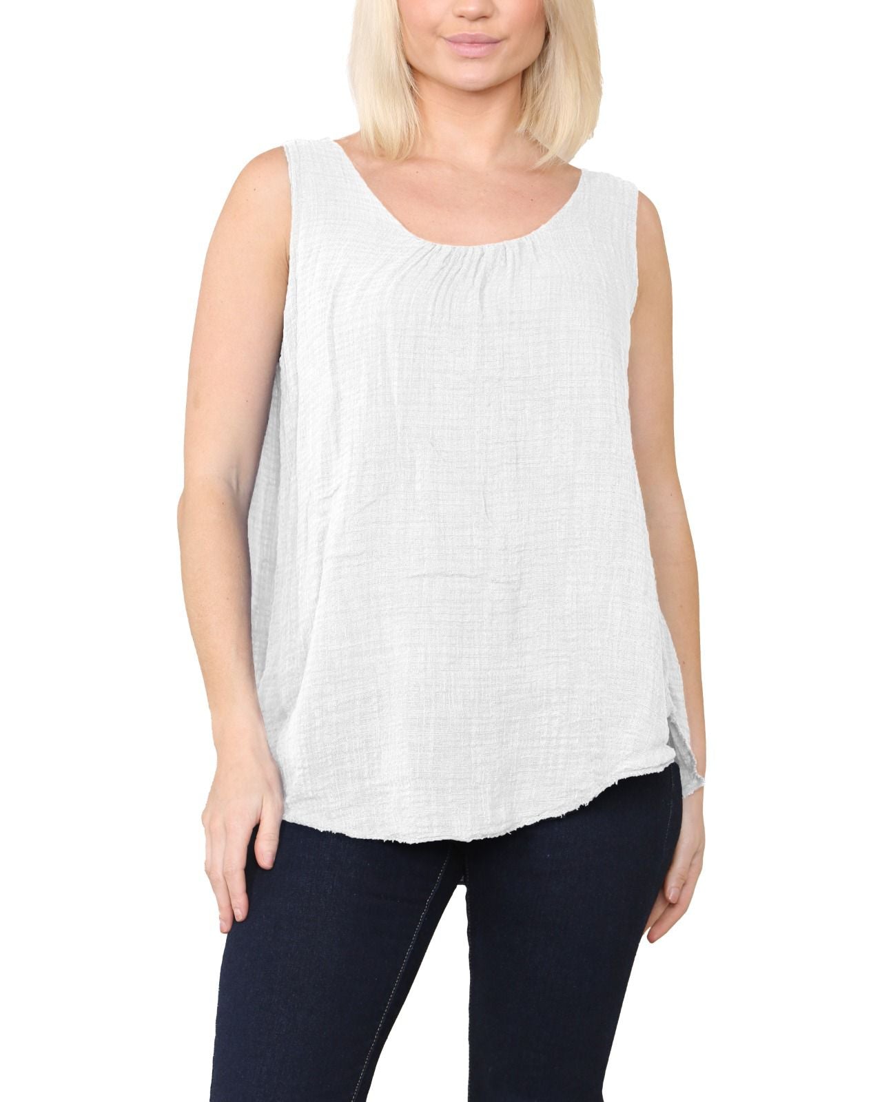 Women Italian Top Sleeveless Ruched Vest Top