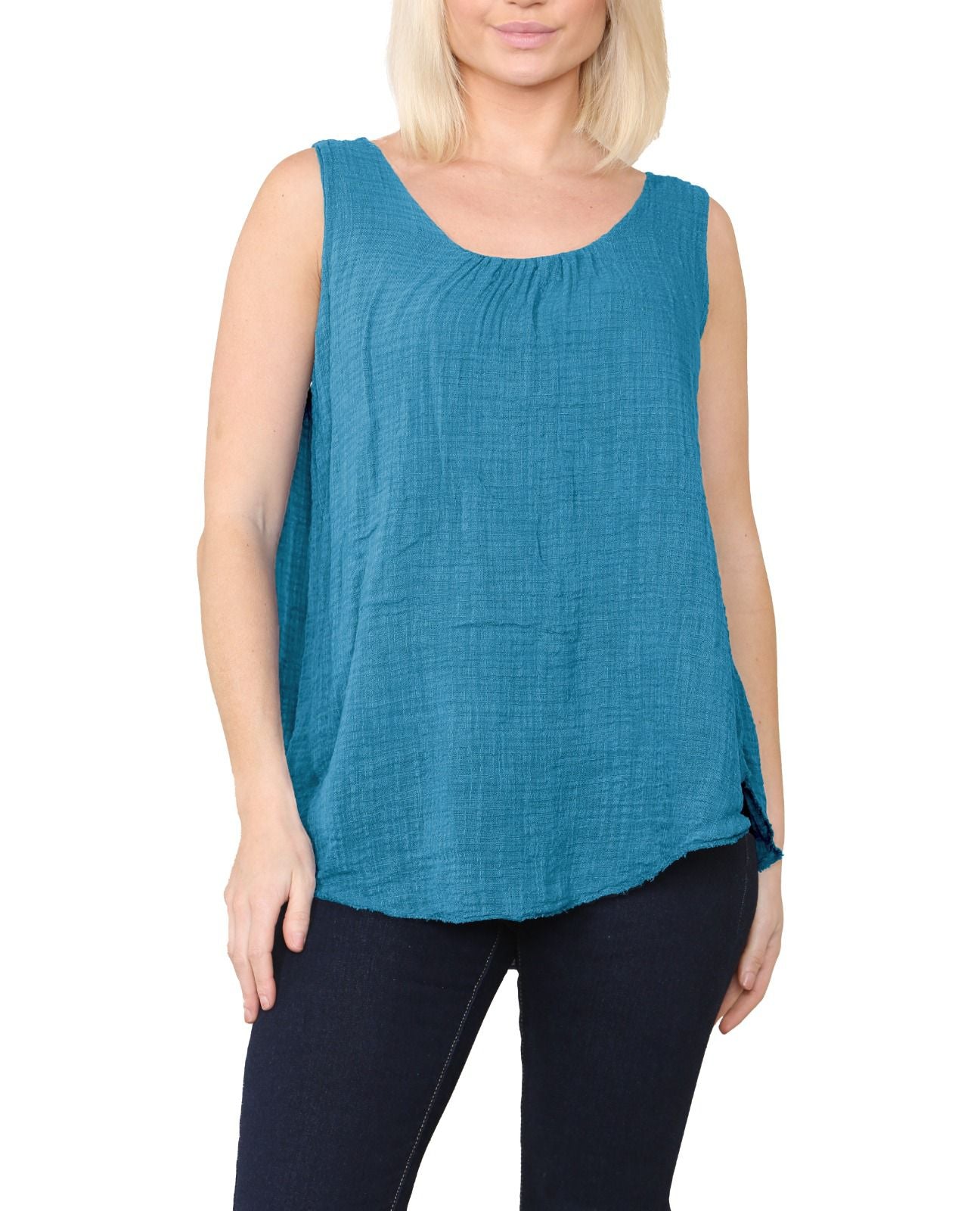 Women Italian Top Sleeveless Ruched Vest Top