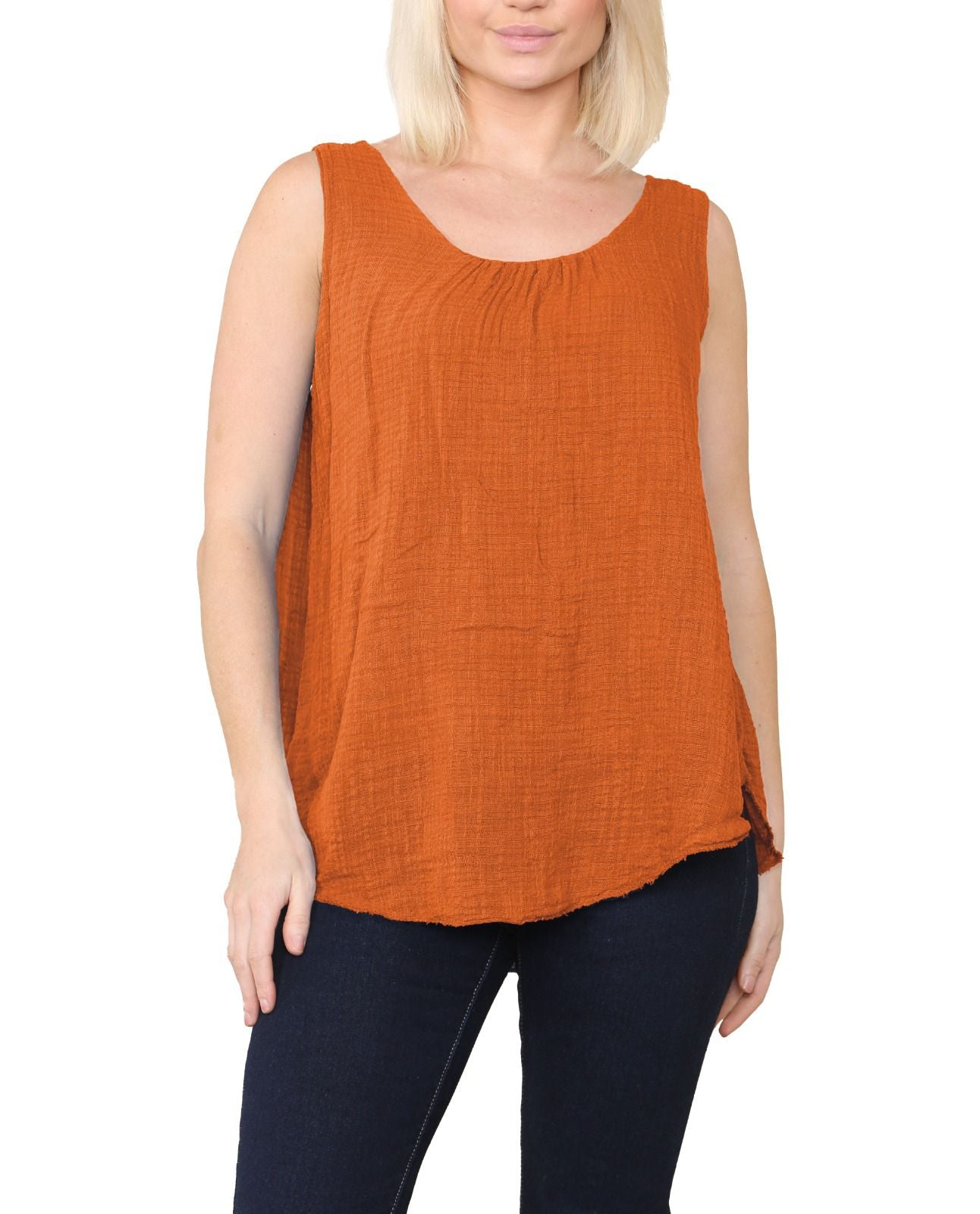 Women Italian Top Sleeveless Ruched Vest Top