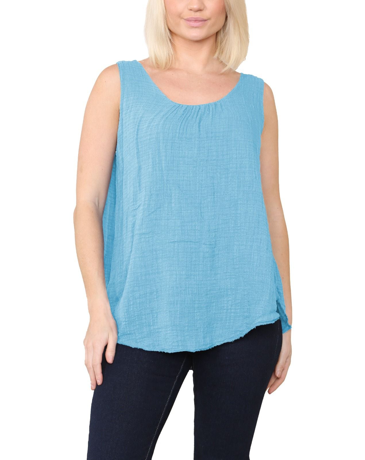 Women Italian Top Sleeveless Ruched Vest Top