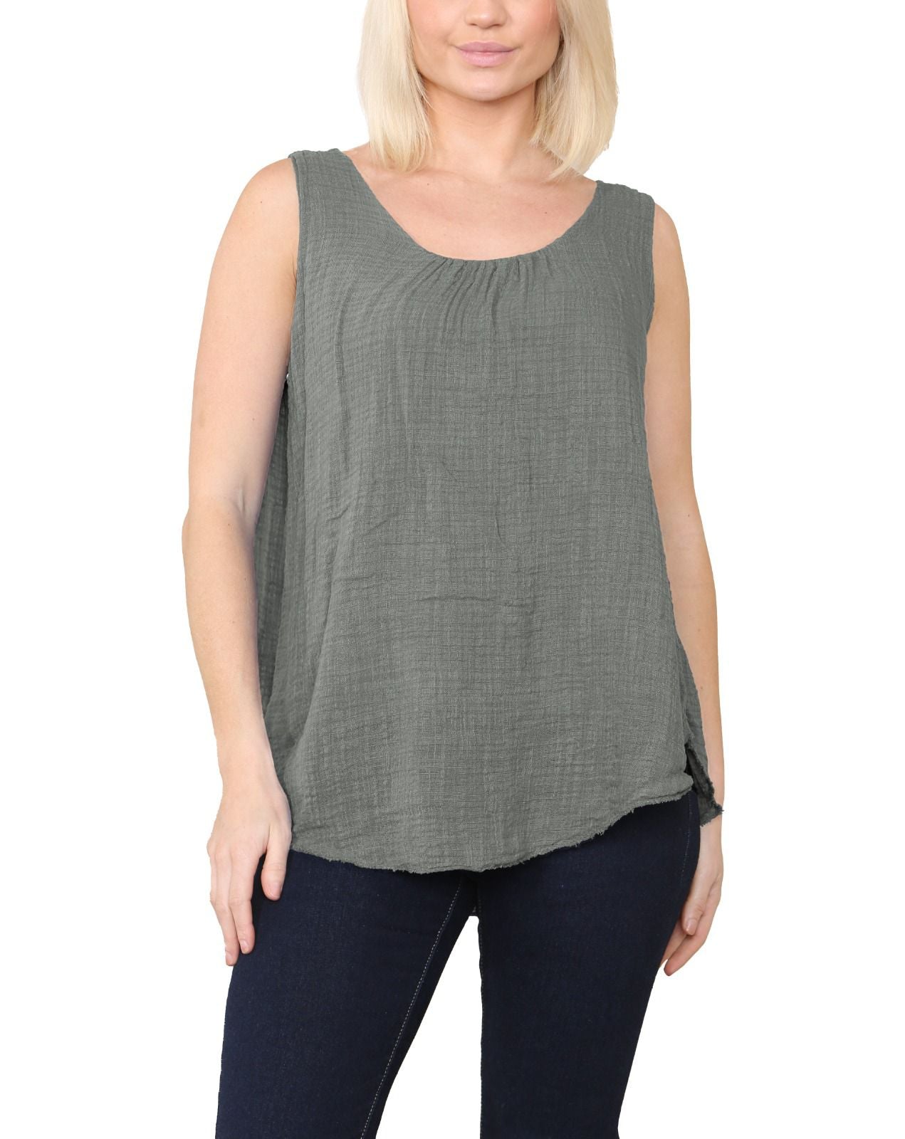 Women Italian Top Sleeveless Ruched Vest Top