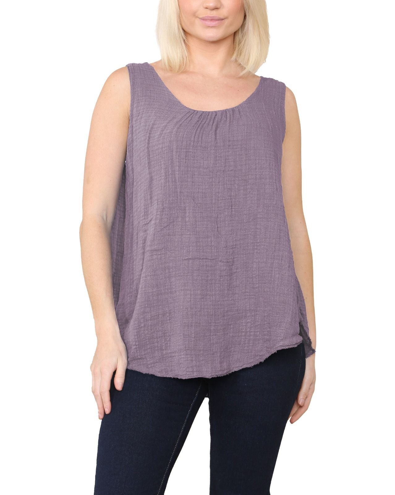 Women Italian Top Sleeveless Ruched Vest Top