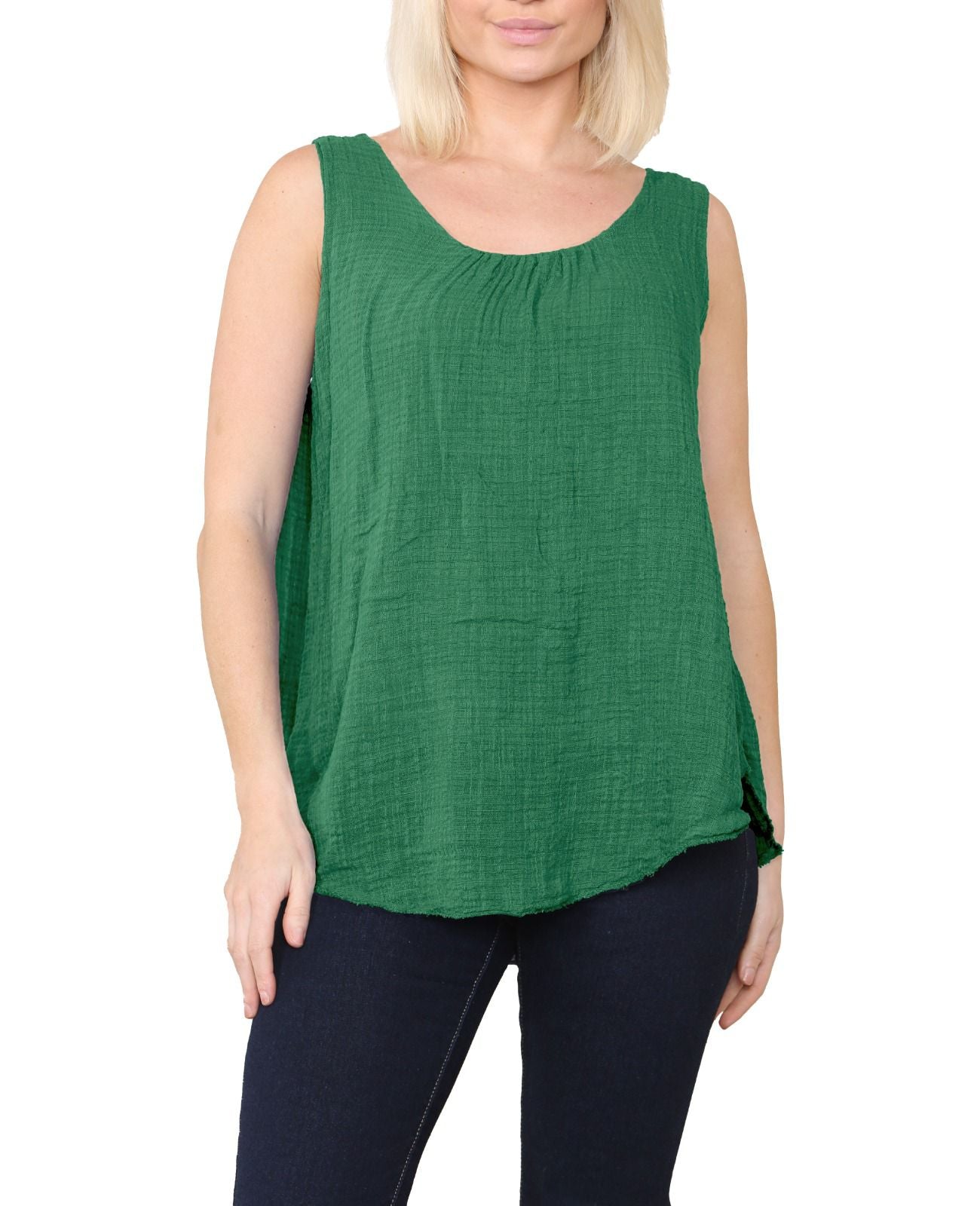 Women Italian Top Sleeveless Ruched Vest Top
