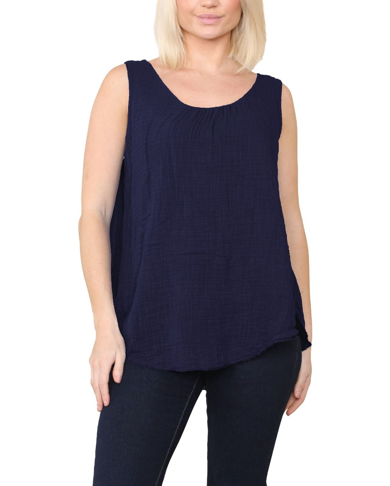 Women Italian Top Sleeveless Ruched Vest Top