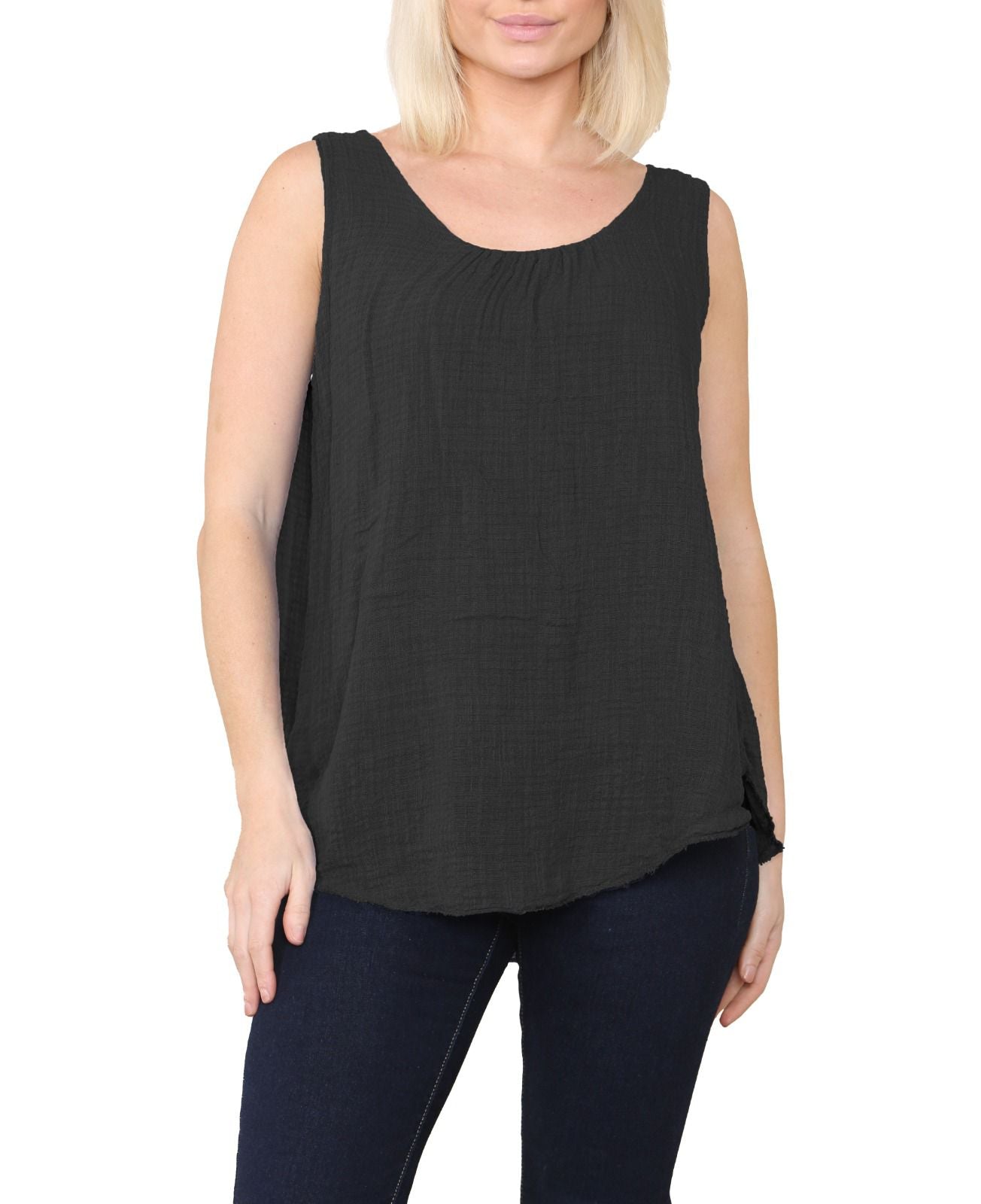 Women Italian Top Sleeveless Ruched Vest Top