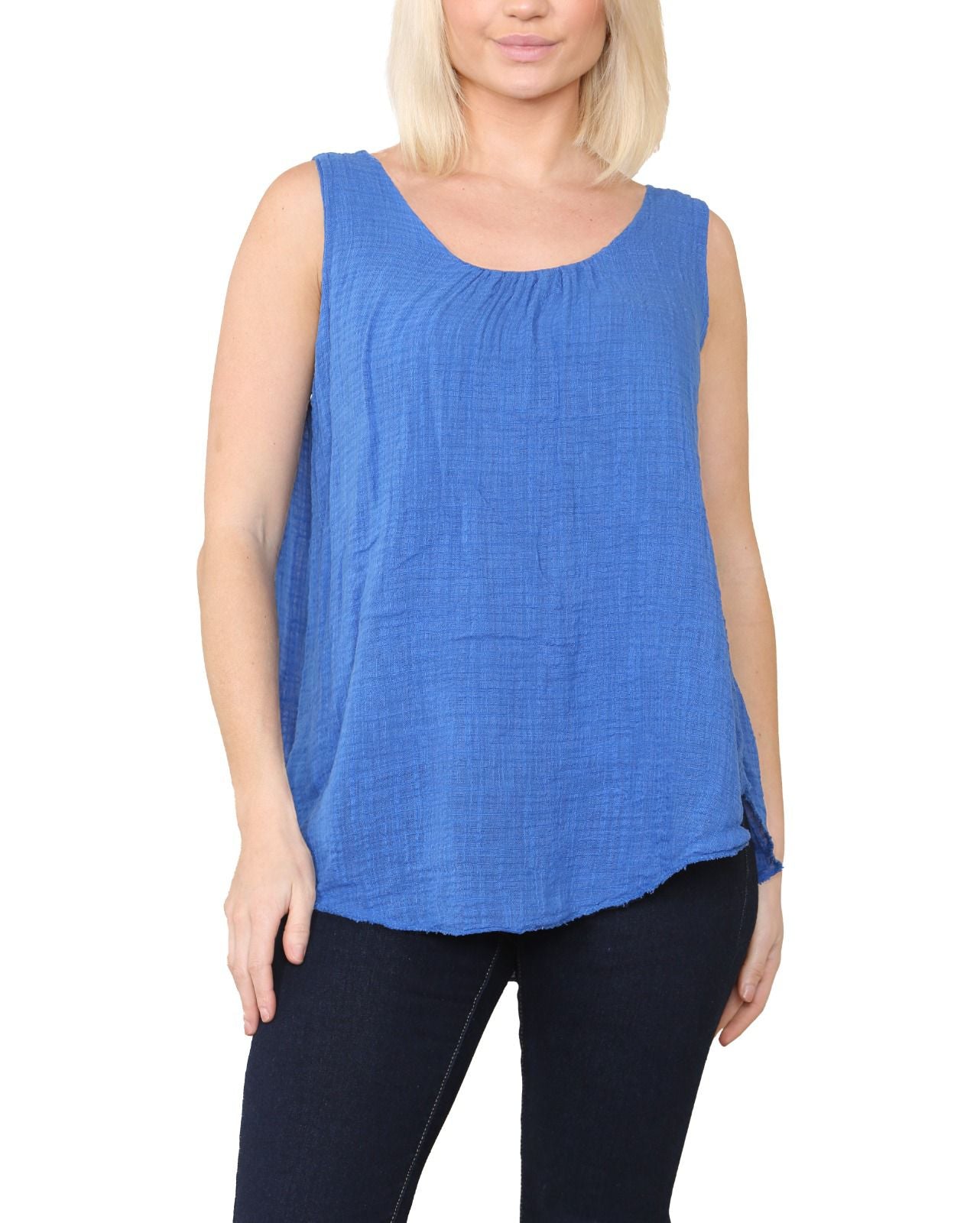 Women Italian Top Sleeveless Ruched Vest Top