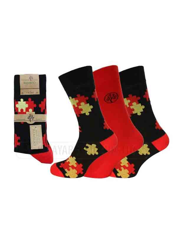 Men's Fancy JIGSAW ANDPLAIN Pattern Bamboo Socks Size UK 7-11
