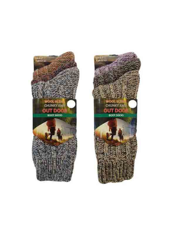 Mens Multi Chunky Woollen Blend Hiking Boot Sock 