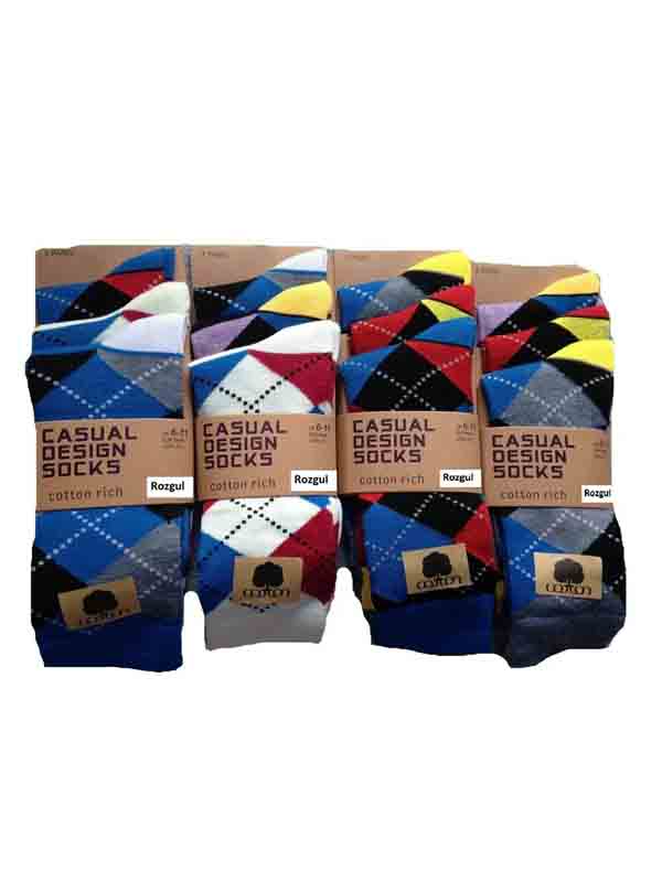 New 12 Pairs Men's Diamond Cotton Rich Lycra Design Socks Casual Bright Design