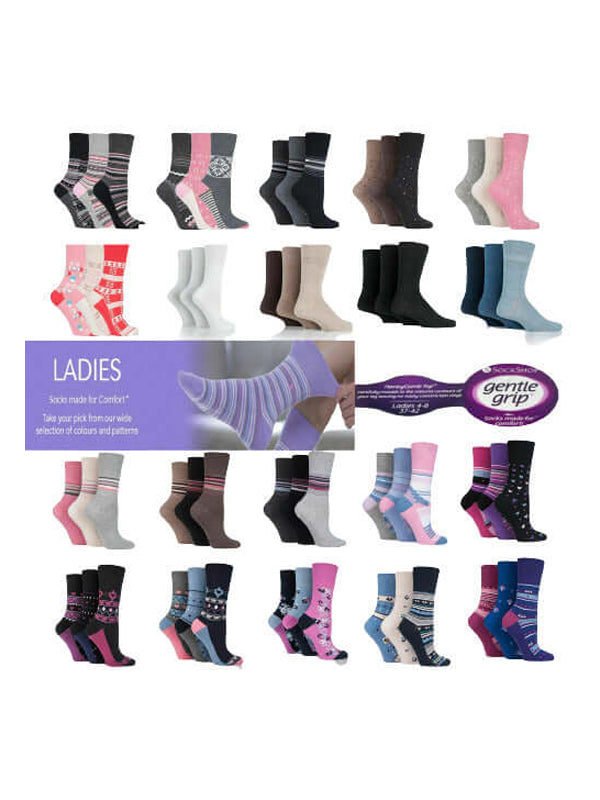 Soft Grip Socks Ladies 6 Pairs Cotton Socks Non Elastic Honeycomb Top Size 4-8UK