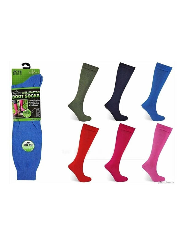 NEW LADIES 2 PAIRS WELLINGTON LONG BOOT EASY GRIP  WOOL  SOCKS