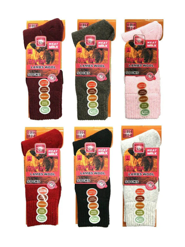 Ladies Merino Wool Socks 6 Pack Outdoor Walking Work Boot Socks, UK 4-8 Lot