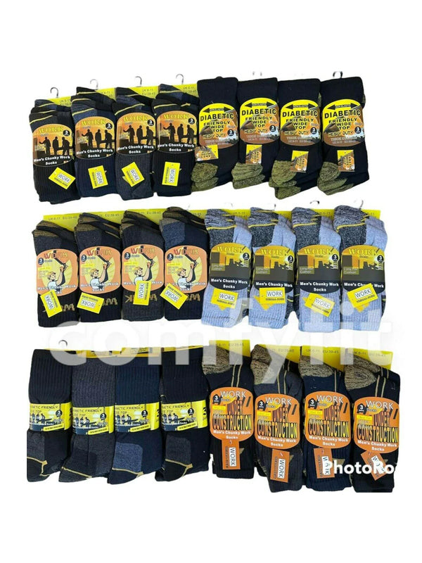 Bulk Socks Cheap 72 pair wholesale new with tags mid-calf work and outdoor socks machine washable extra firm compression full toe design