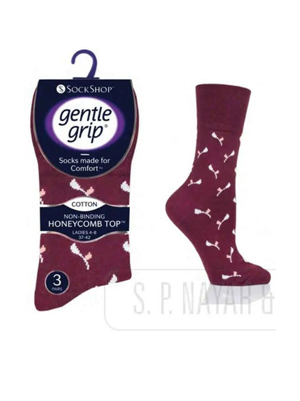 Ladies Gentle Grip 12 Pairs Cotton Non Elastic Honeycomb™ Top Socks Size UK 4-8