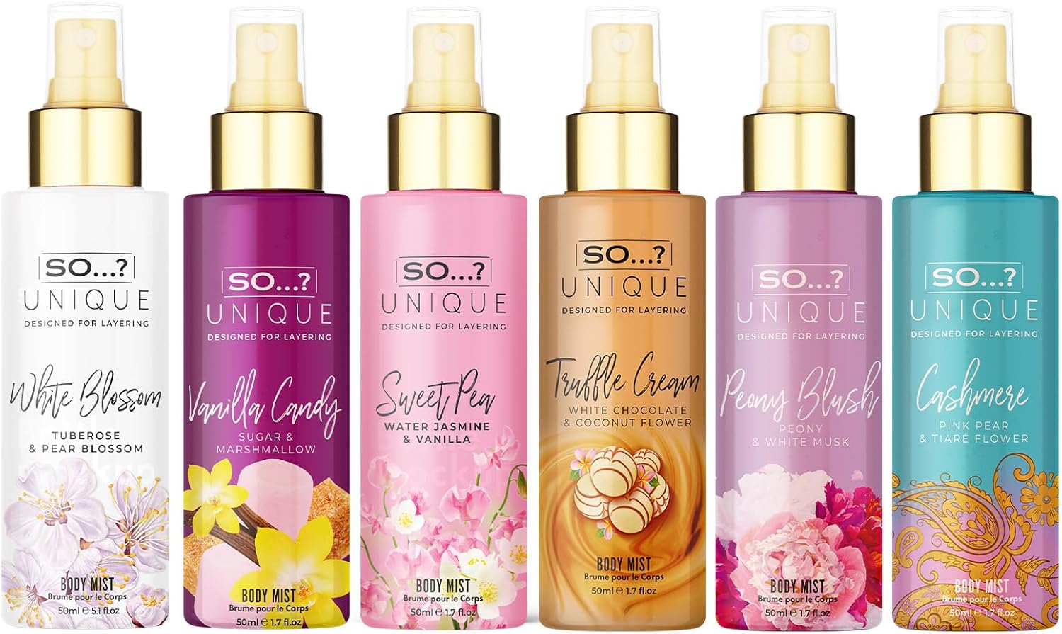 SO Unique Grande Womens Mini Mist Gift Set, Body Mist Fragrance Spray (6x50ml)