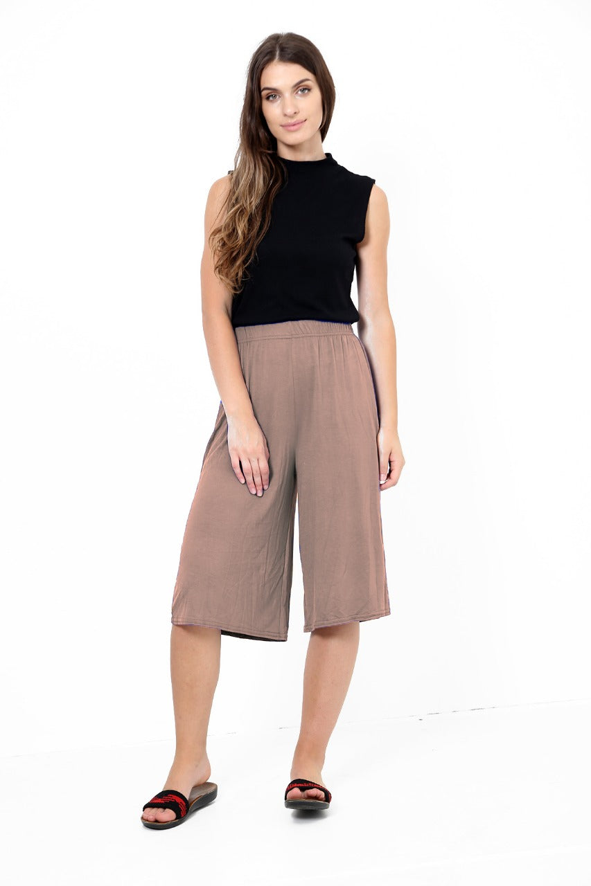 Womens ¾ Short Plazzo Wide Leg Culottes Trouser