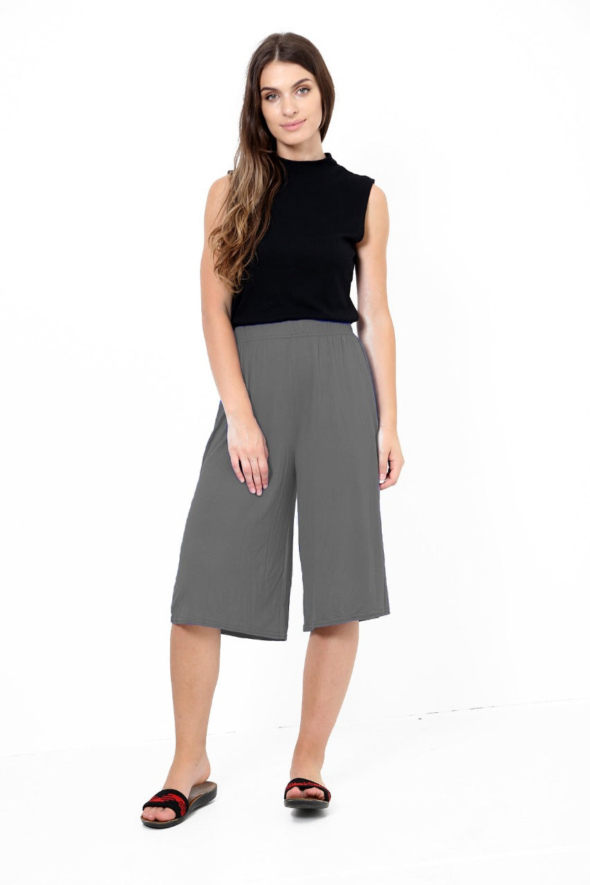 Womens ¾ Short Plazzo Wide Leg Culottes Trouser