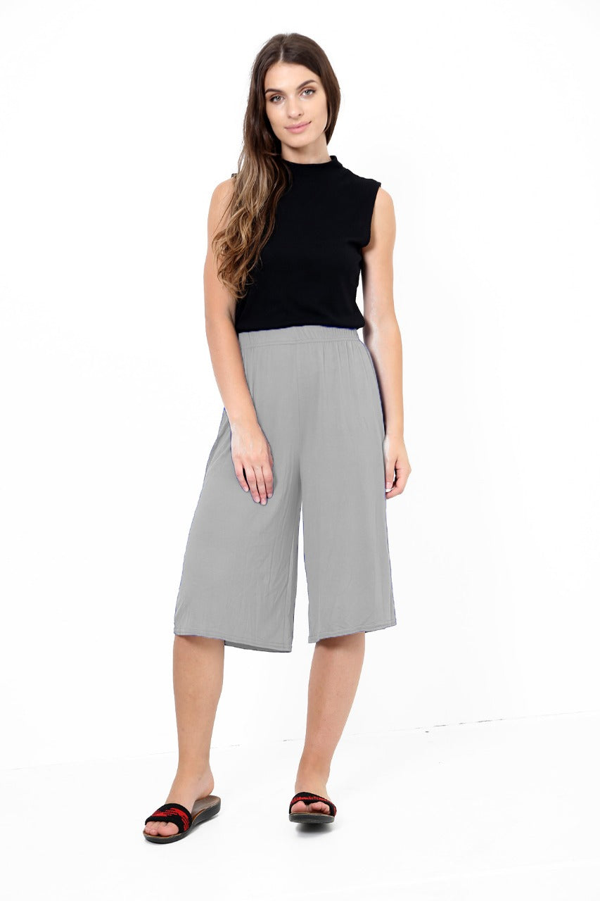 Womens ¾ Short Plazzo Wide Leg Culottes Trouser