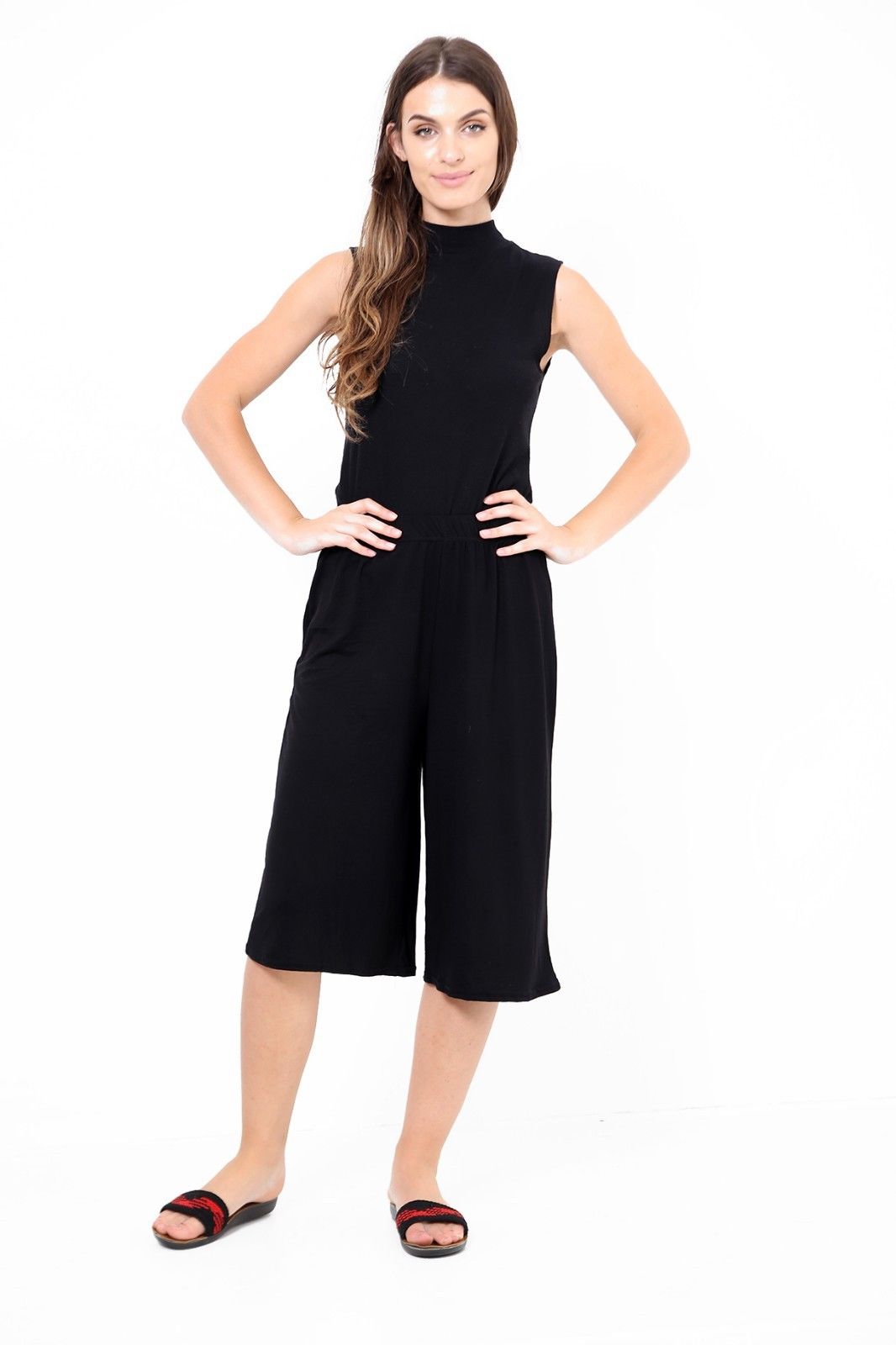 Womens ¾ Short Plazzo Wide Leg Culottes Trouser