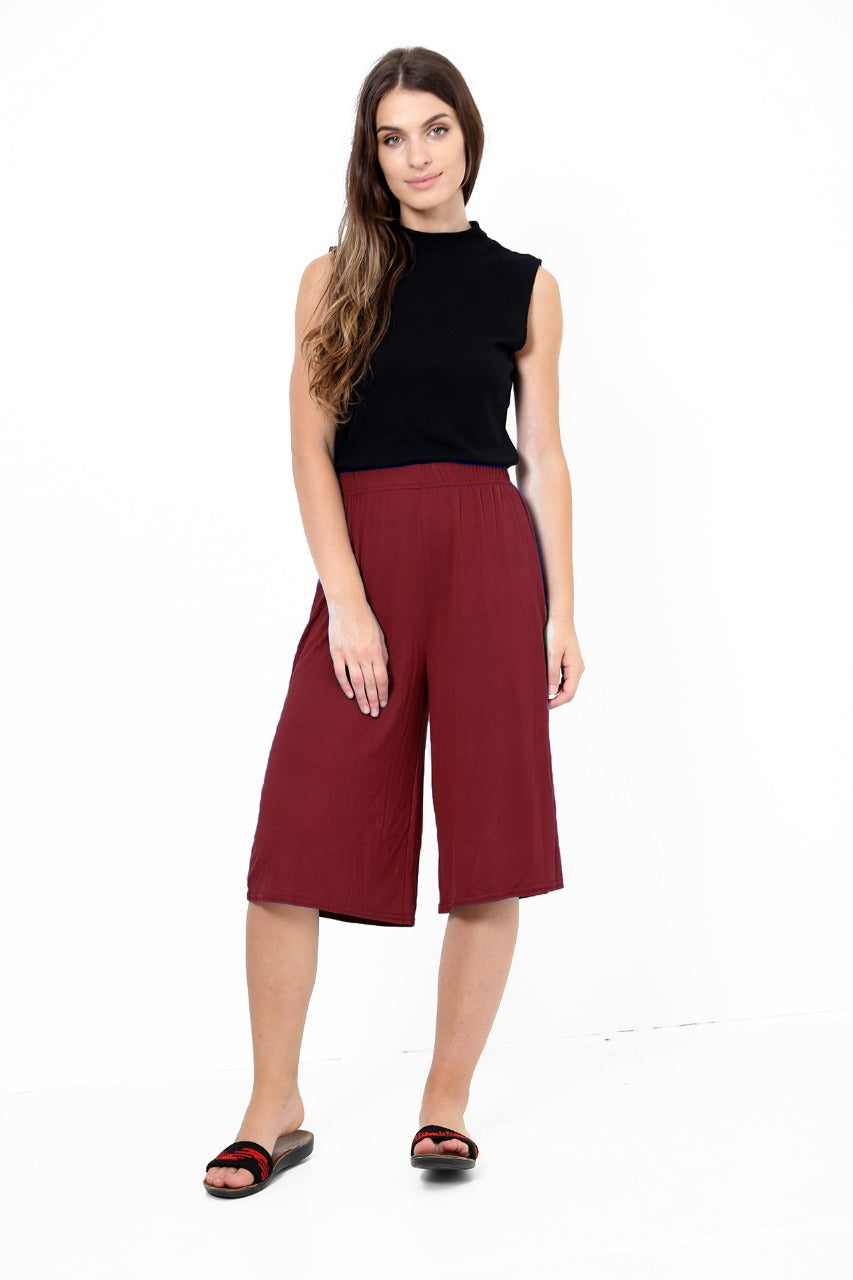 Womens ¾ Short Plazzo Wide Leg Culottes Trouser