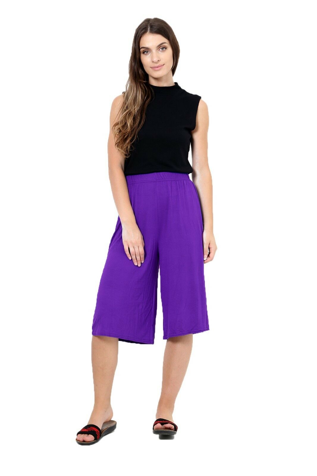 Womens ¾ Short Plazzo Wide Leg Culottes Trouser