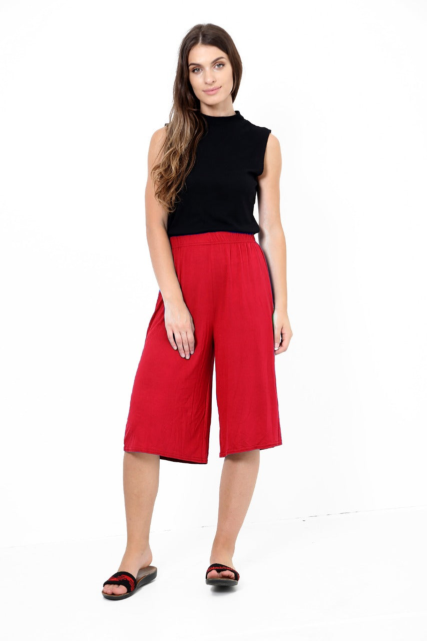 Womens ¾ Short Plazzo Wide Leg Culottes Trouser