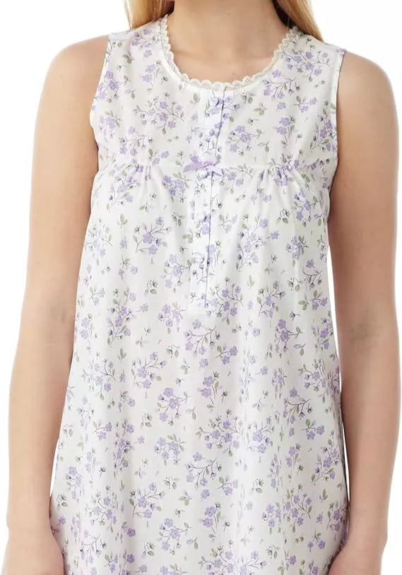 Ladies Sleeveless Woven Lightweight Polycotton Floral Nightie Nightshirt