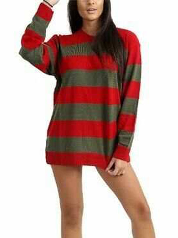 womens pumpkin jumper Red & Green Stripe Knitted Jumper Halloween Book Day Party Dress
